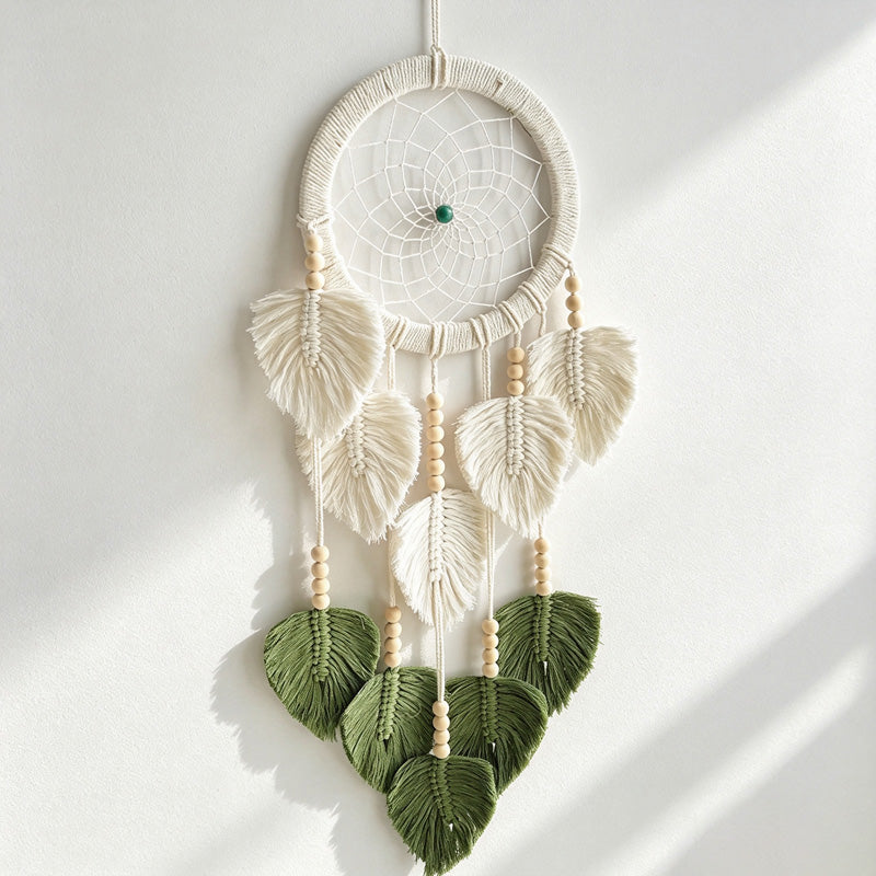 CouldNook Leaf Dreamcatcher - Botanical Green Woven Wall Hanging