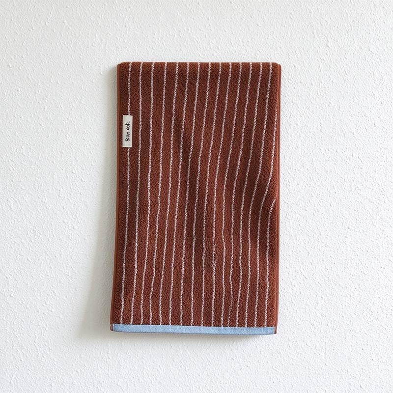 CouldNook Fine Stripe Cotton Towel - Contrasting End Borders And Label