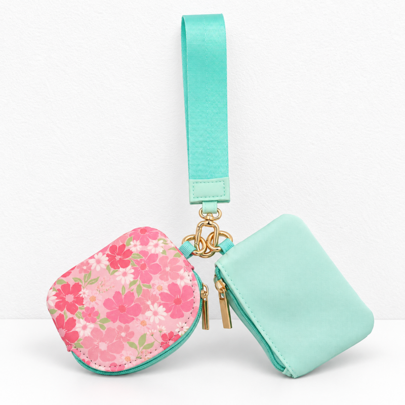 CouldNook Wristlet Pouch Set - Floral and Plain Zippered Compartments