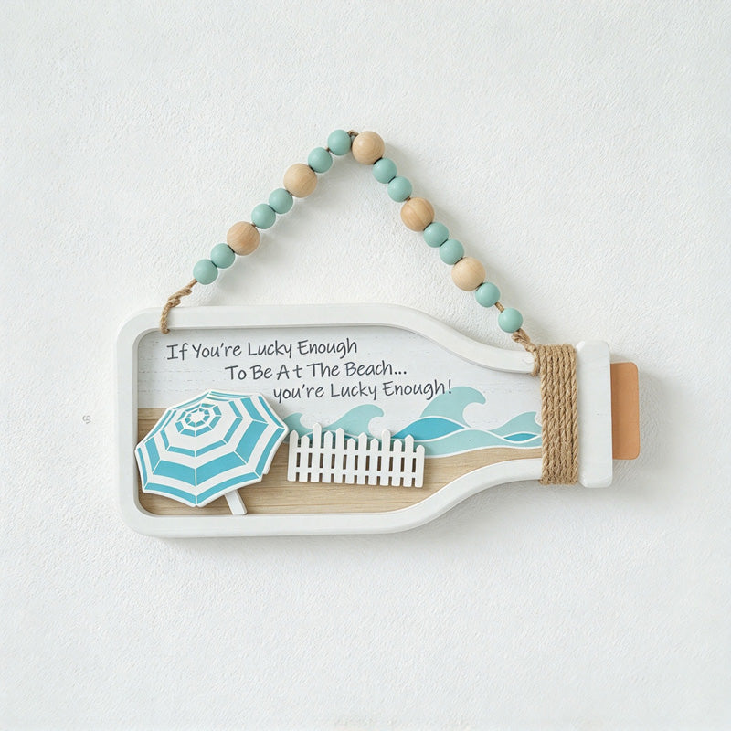 CouldNook Bottle-Shaped Wall Plaque - Coastal Scenes and Beaded Hanging Cord