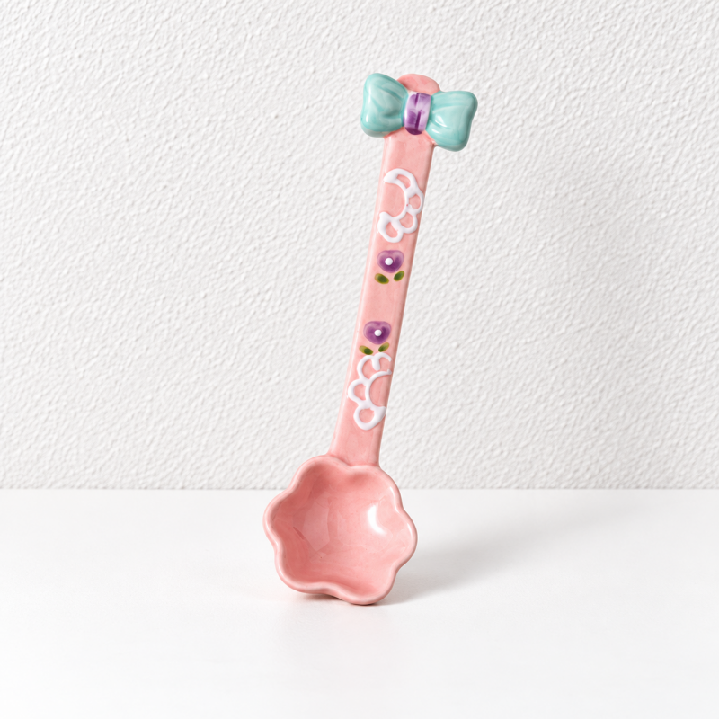 CouldNook Ceramic Long Handle Spoon - Sculpted Floral Accent