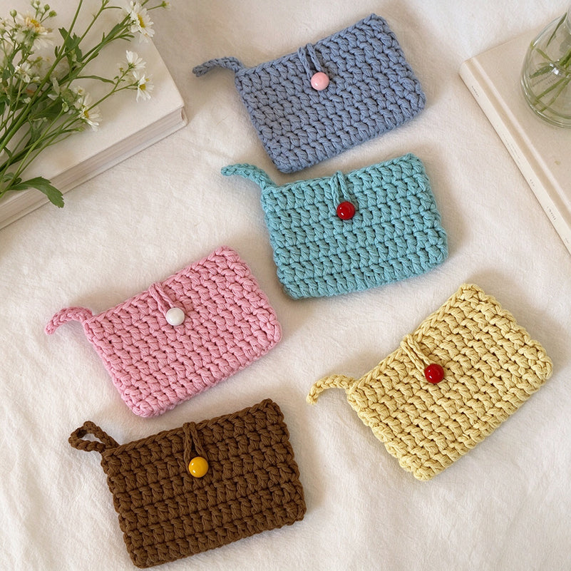 Crochet Cotton Card Pouch - Bead Button Closure