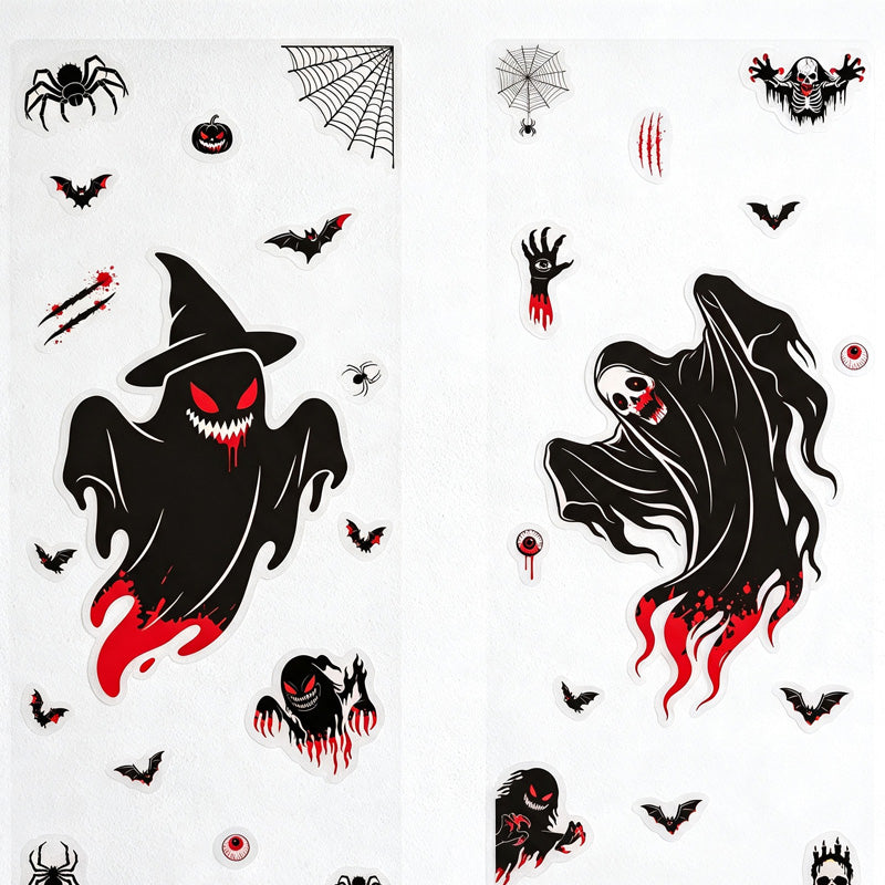 CouldNook Halloween Spooky Static Window Clings‑Reaper Skeleton Ghost Pumpkin Decor