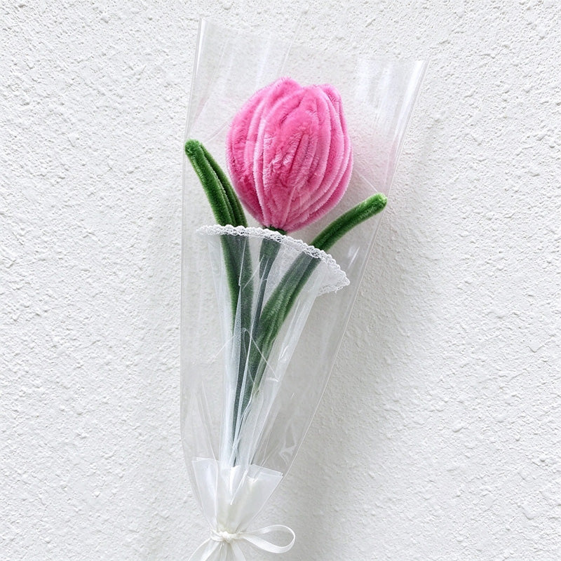 Artificial Tulip Bouquet with Pearl-Trim Wrapping