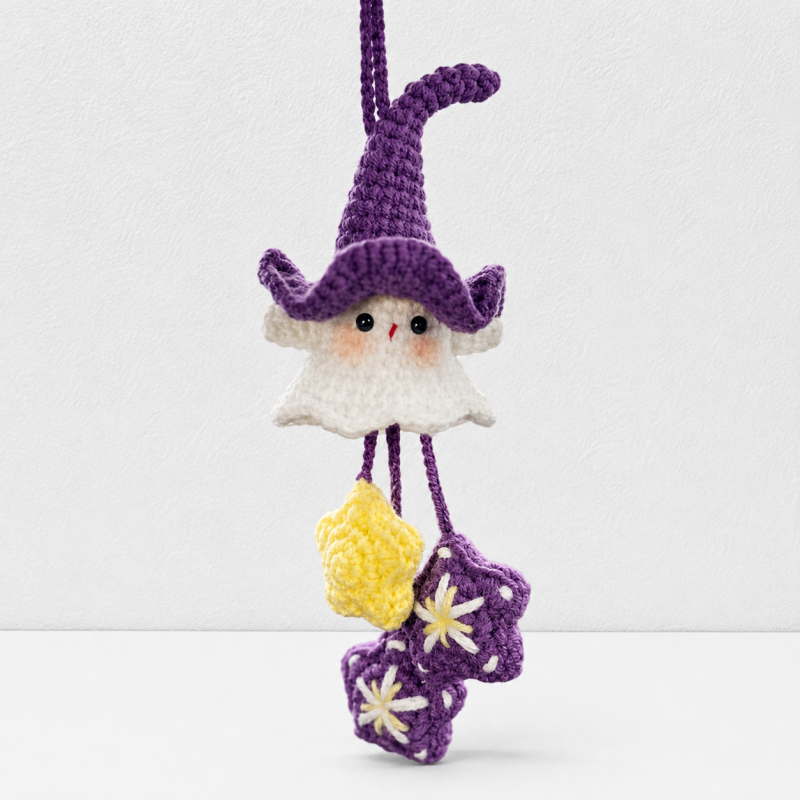 CouldNook Yarn Hanging Ornament - Witch Ghost and Apple Designs