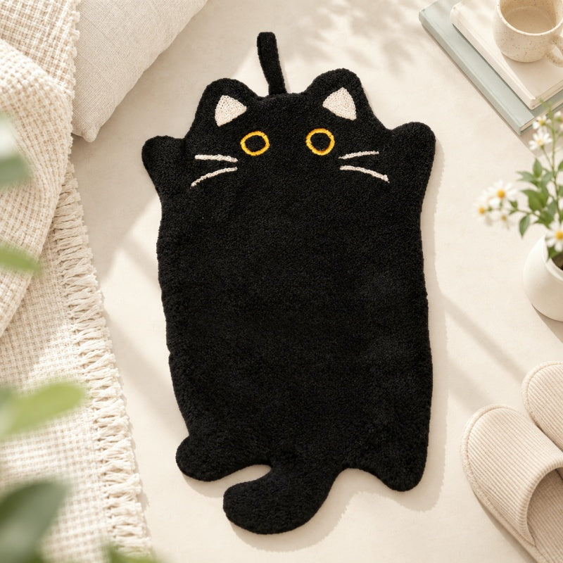 CouldNook Cat Hand Towel - Stitched Face and Curved Tail