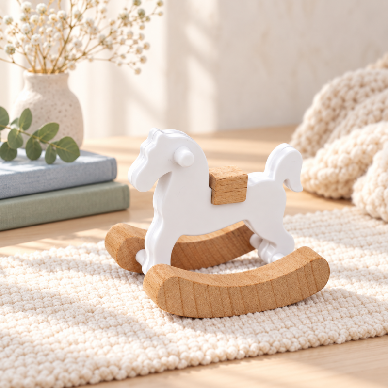 CouldNook Miniature Rocking Horse - White Body And Curved Wooden Base