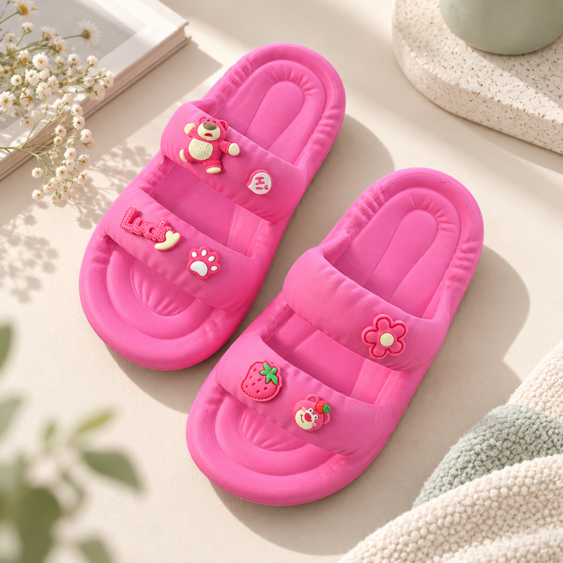 CouldNook Pink Platform Bear Slides - Strawberry Character Design