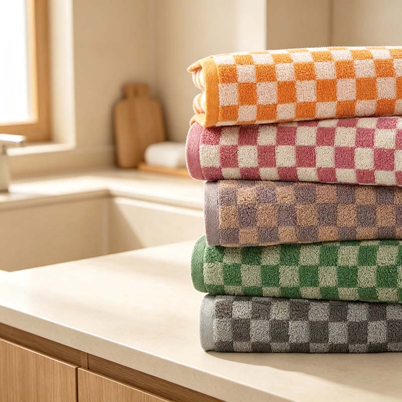 CouldNook Checkerboard Cotton Face Towel - Contrasting Jacquard Woven Squares