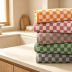 CouldNook Checkerboard Cotton Face Towel - Contrasting Jacquard Woven Squares