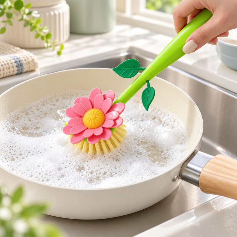 CouldNook Flower Dish Brush - Leafy Stem Handle And Vase Holder