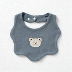 Bear Embroidered Baby Bib with Waffle Texture