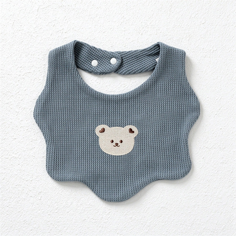 Bear Embroidered Baby Bib with Waffle Texture
