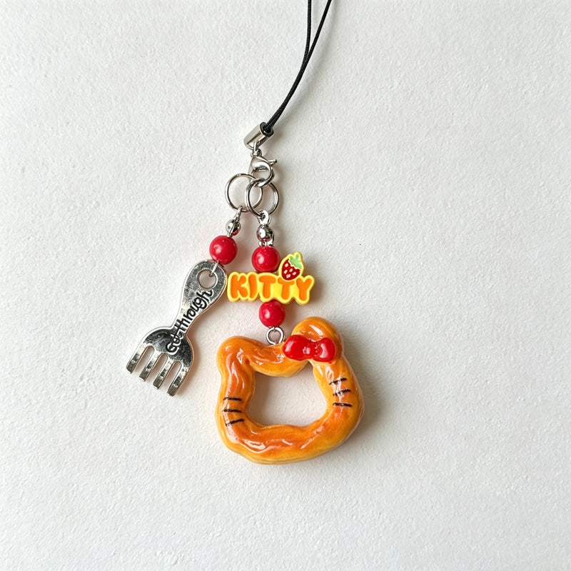 CloudNook Cat Pretzel Bag Charm‑Cute Resin Phone Strap