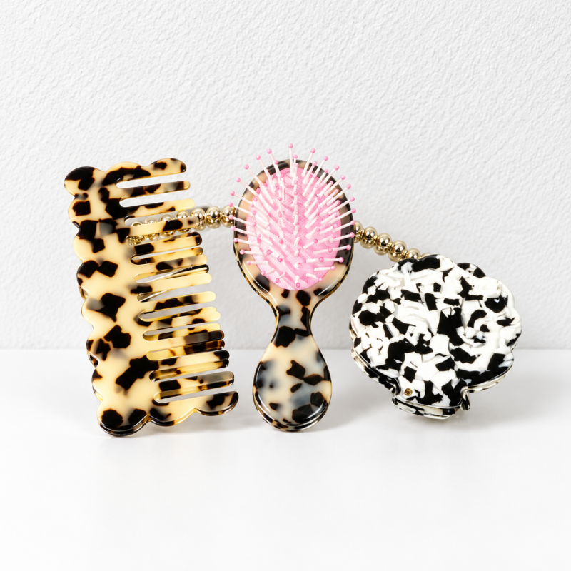 CouldNook Comb Brush And Mirror Set - Patterned Bodies And Shell-Shaped Mirror