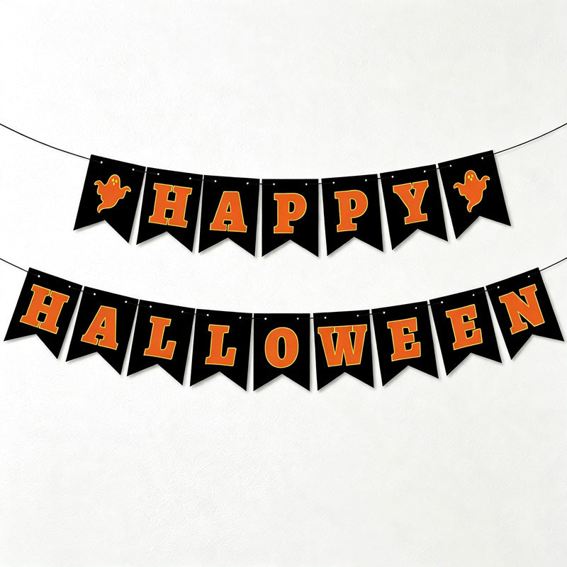 CouldNook Halloween Banner Garland‑Pumpkin Skull Party Decor Bunting
