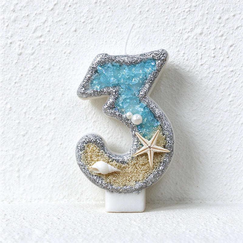 Beach Number Birthday Candle with Starfish and Shell Details