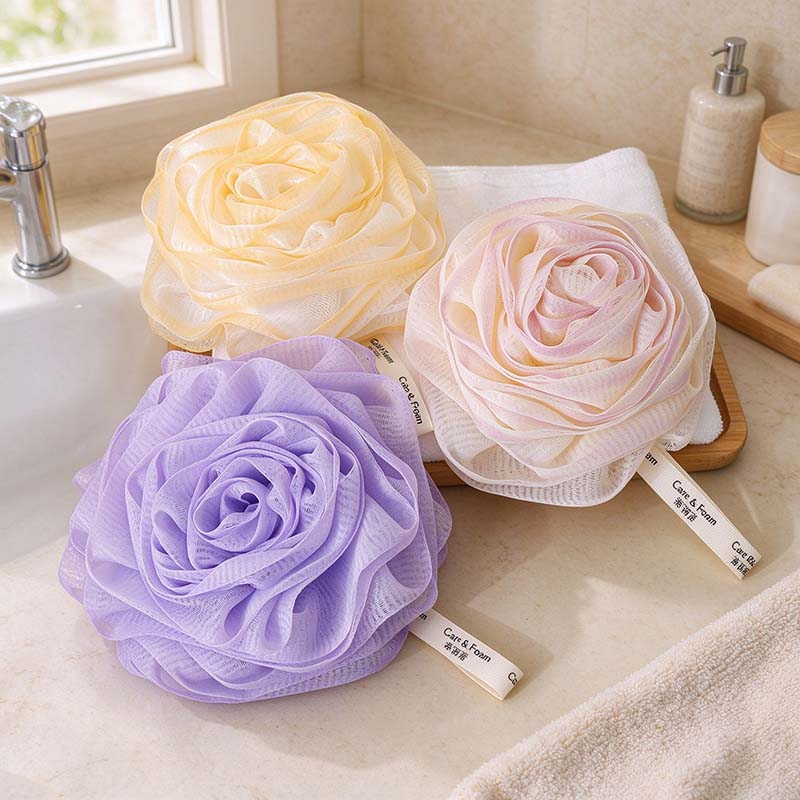 CouldNook Rose Bath Pouf - Layered Petals and Gradient Mesh