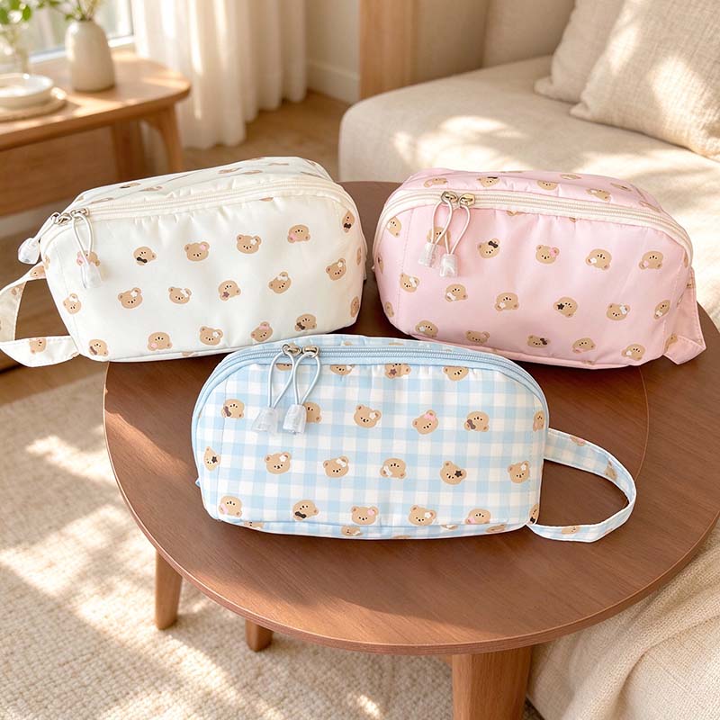 Bear Cosmetic Bag - Printed Faces and Central Divider