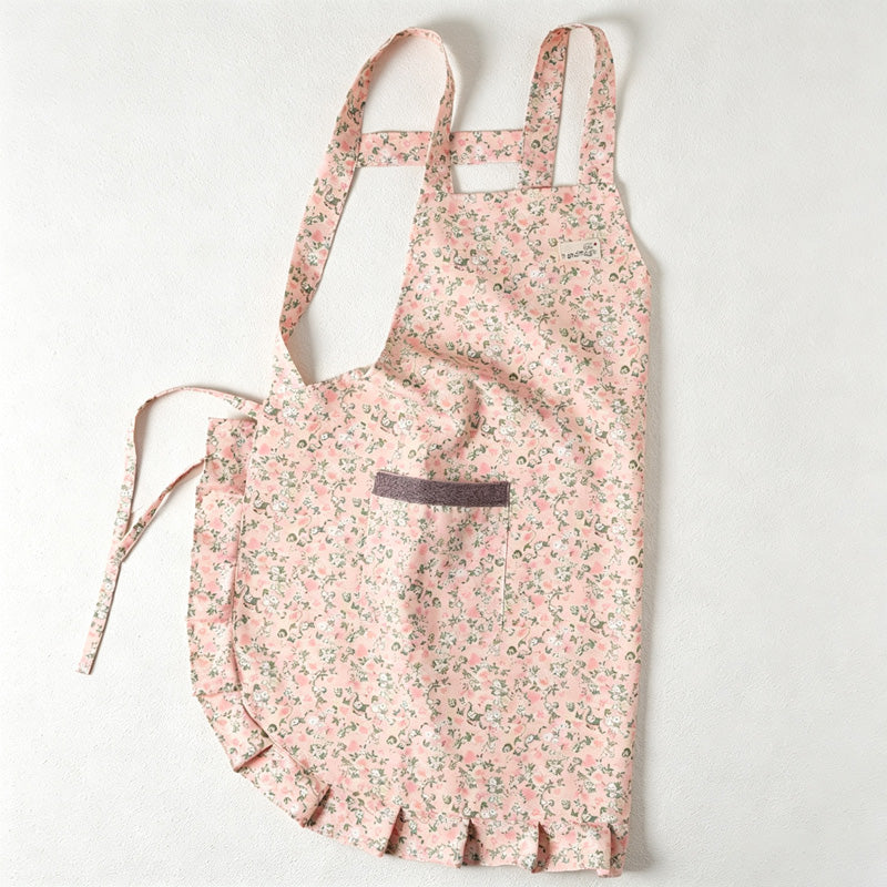 CouldNook Floral Kitchen Apron - Ruffled Hem and Front Pocket