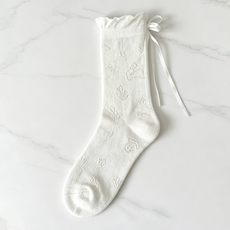 CouldNook Ribbon Lace-Up Calf Socks - Soft Shoe Accent