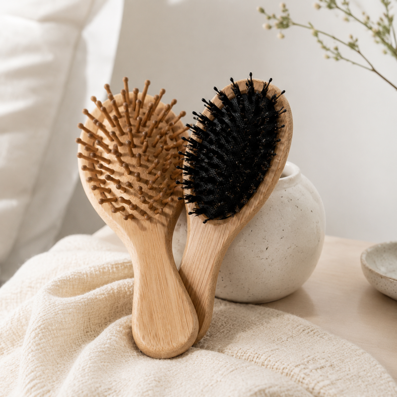 CouldNook Mini Wooden Hairbrush - Light and Dark Bristles