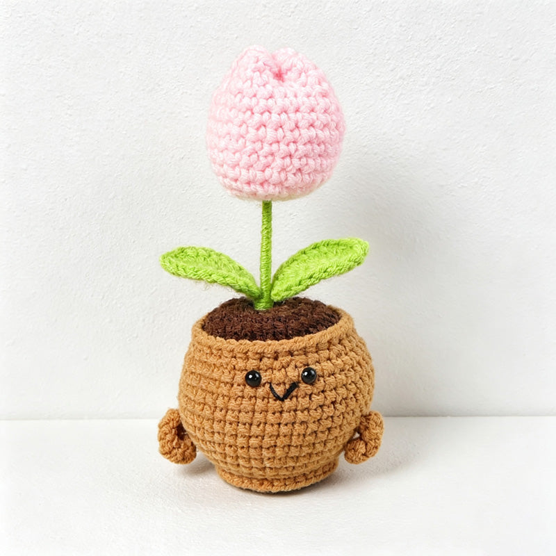 CouldNook Yarn Flower Planter Ornament - Heart and Bloom Stems