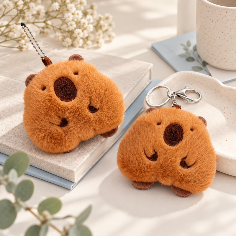 CouldNook Plush Capybara Charm - Rounded Shape and Squeaking Character Detail