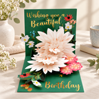 CouldNook Floral Pop-Up Greeting Card - Pale Layered Blooms and Gold-Toned Lettering