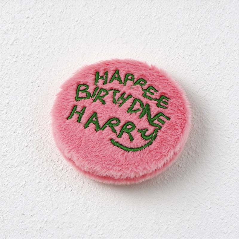 CouldNook Plush Compact Mirror - Pink Cover And Green Birthday Lettering