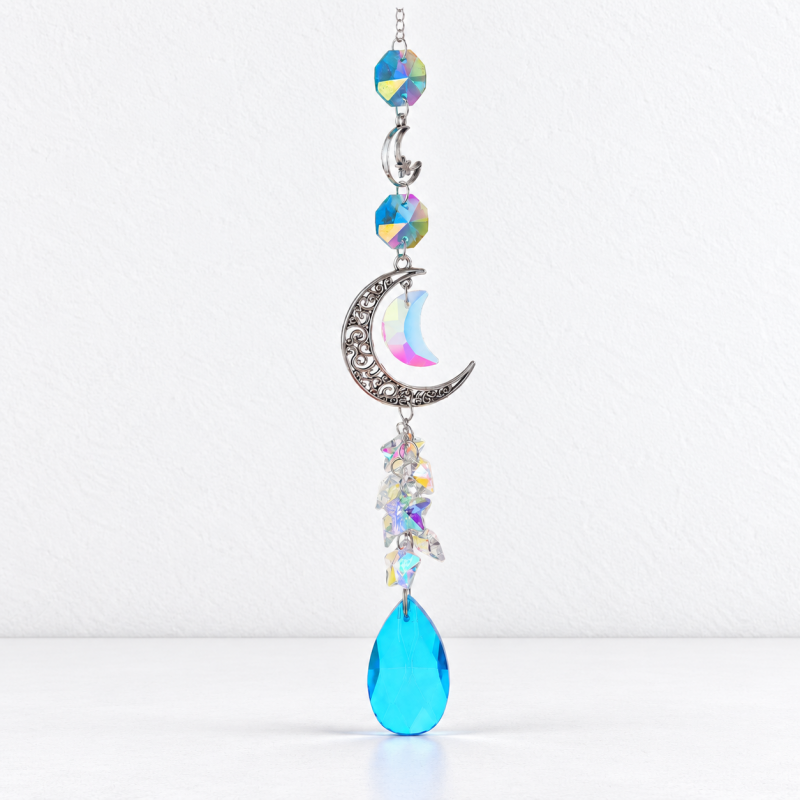 CouldNook Moon and Star Suncatcher - Crescent Frame And Teardrop Pendant