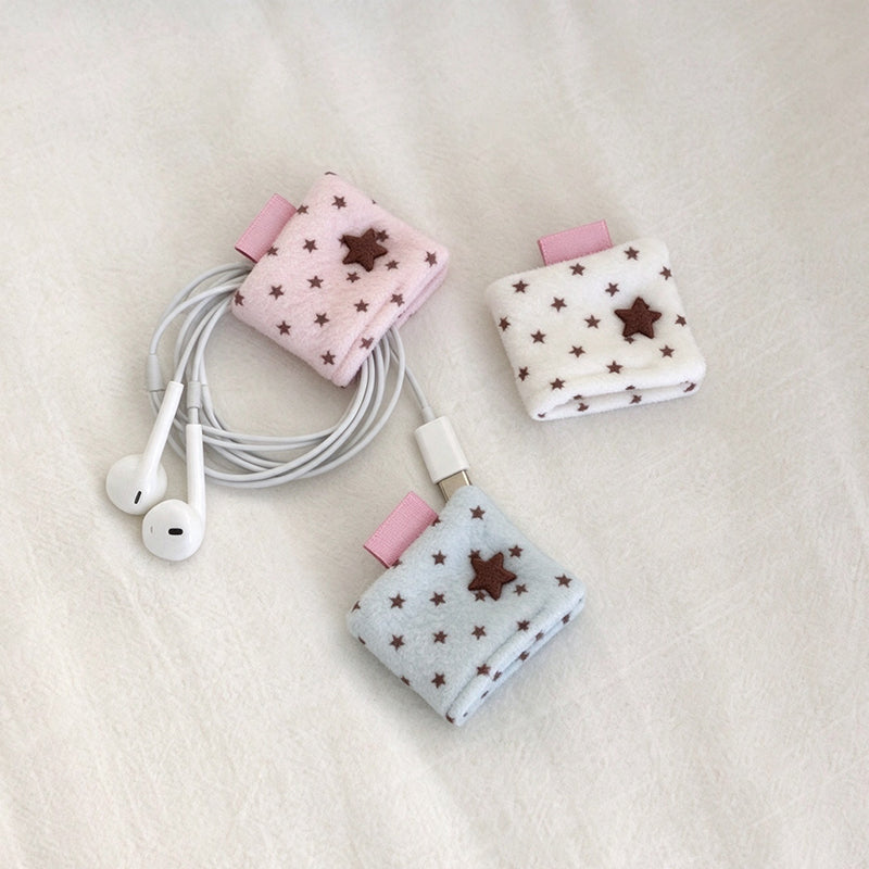 Star Print Cable Organizer - Folded Fabric Wrap