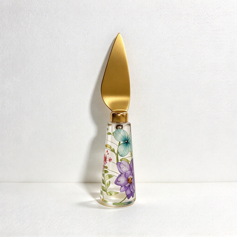 CouldNook Floral Cheese Serving Utensils - Clear Resin Handles and Shaped Heads