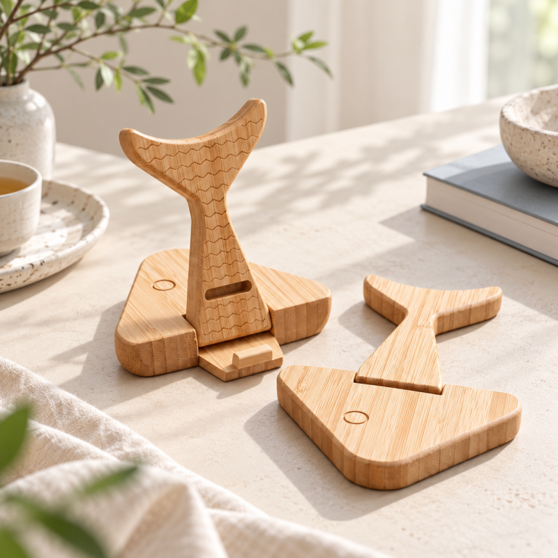 CouldNook Fish Phone Stand - Folding Bamboo Body and Engraved Scale Detail