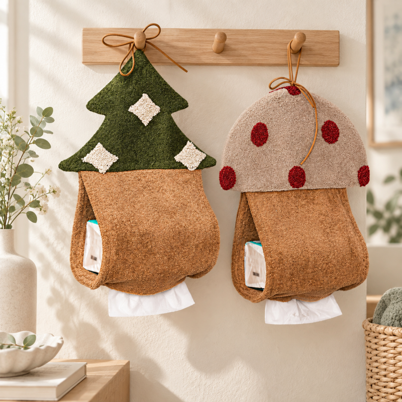 CouldNook Christmas Hanging Tissue Holder - Tree and Mushroom Shapes