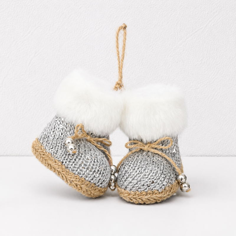 CouldNook Christmas Boot Pair Ornament - Fluffy Cuffs and Little Bows