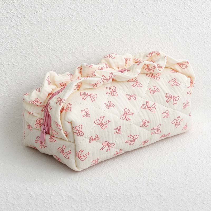 CouldNook Ruffled Cosmetic Pouch - Patterned Fabric And Top Zip Opening