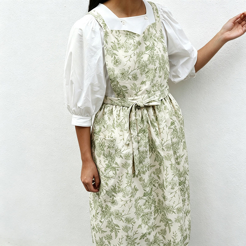 CouldNook Floral Cotton Apron - Tie Waist and Side Pockets