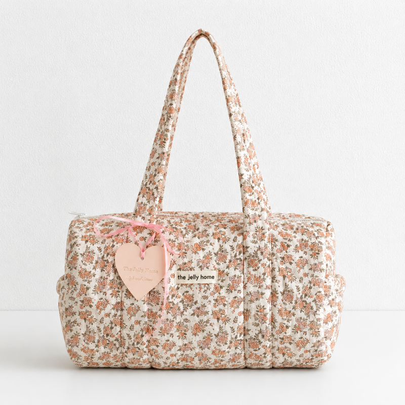 CouldNook Quilted Floral Duffel Bag - Cylindrical Shape and Long Handles