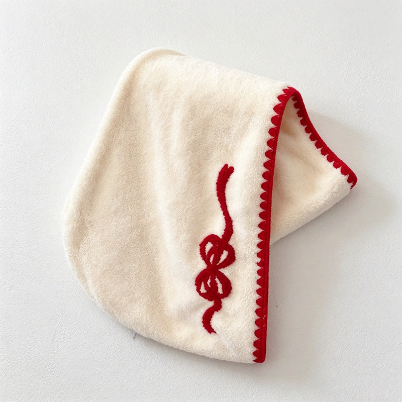 CouldNook Bow Embroidered Hair Drying Cap - Soft Quick Dry Towel Wrap