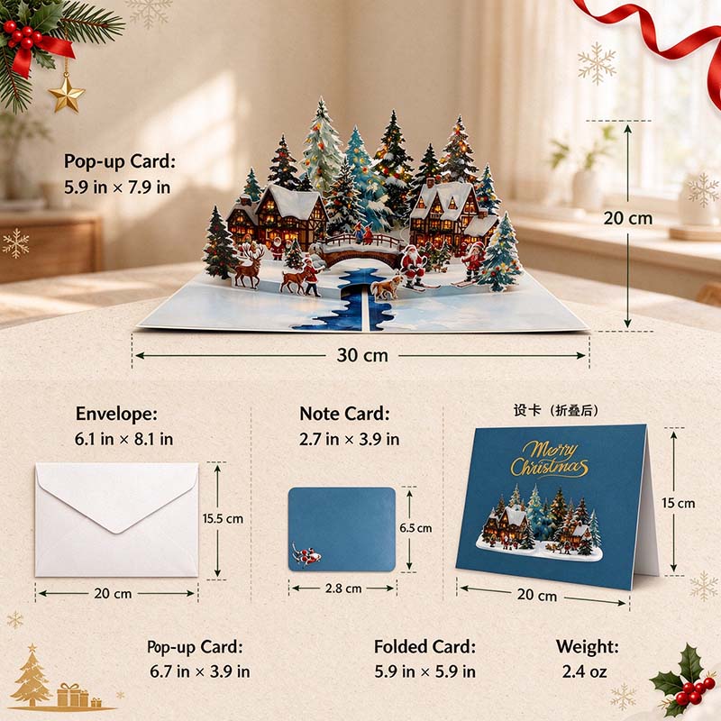 Winter Village Pop-Up Greeting Card with Snowy Houses