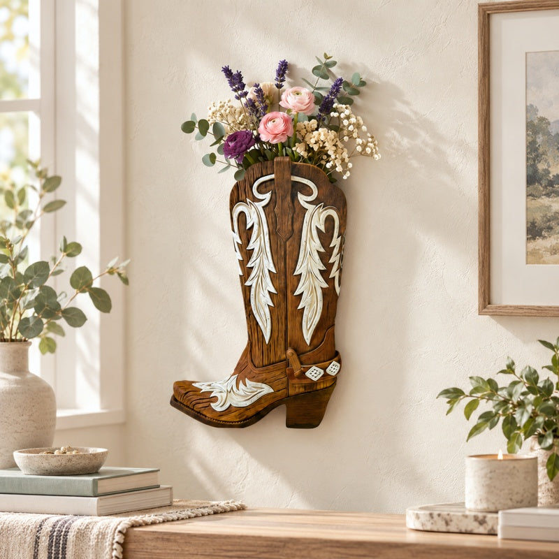 CouldNook Cowboy Boot Wall Flower Holder - Western Shape and Opening