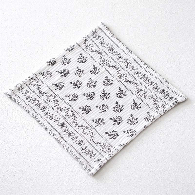 CouldNook Square Fabric Placemat - Crinkled Texture and Printed Floral Designs