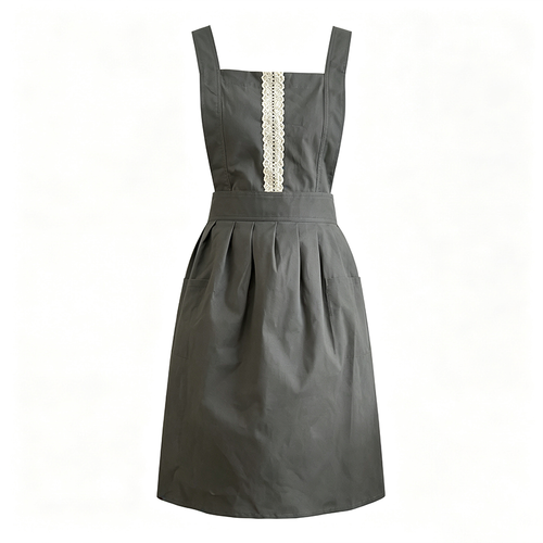 CouldNook Charcoal Bib Apron - Quiet Lace Trim Detail