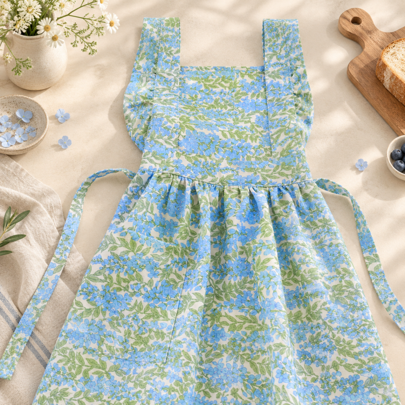 CouldNook Ruffled Kitchen Apron - Soft Floral Pattern Kitchen Wear