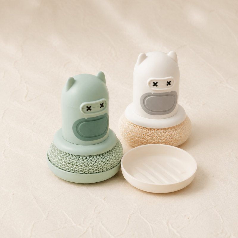 CouldNook Soap Dispensing Dish Brush - Cat Handle and Round Head