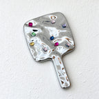 Jeweled Hand Mirror with Rippled Silver-Colored Back