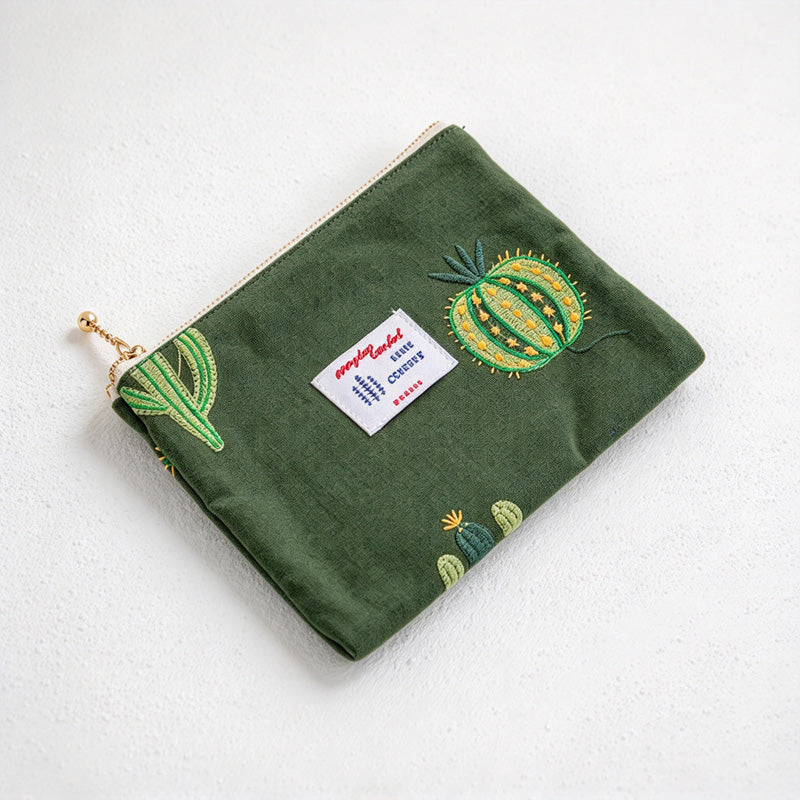 CouldNook Embroidered Zip Makeup Pouch - Cotton Lining And Nature Motifs