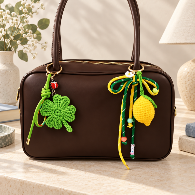 CouldNook Crochet Bag Charm - Clover or Lemon and Decorative Cords