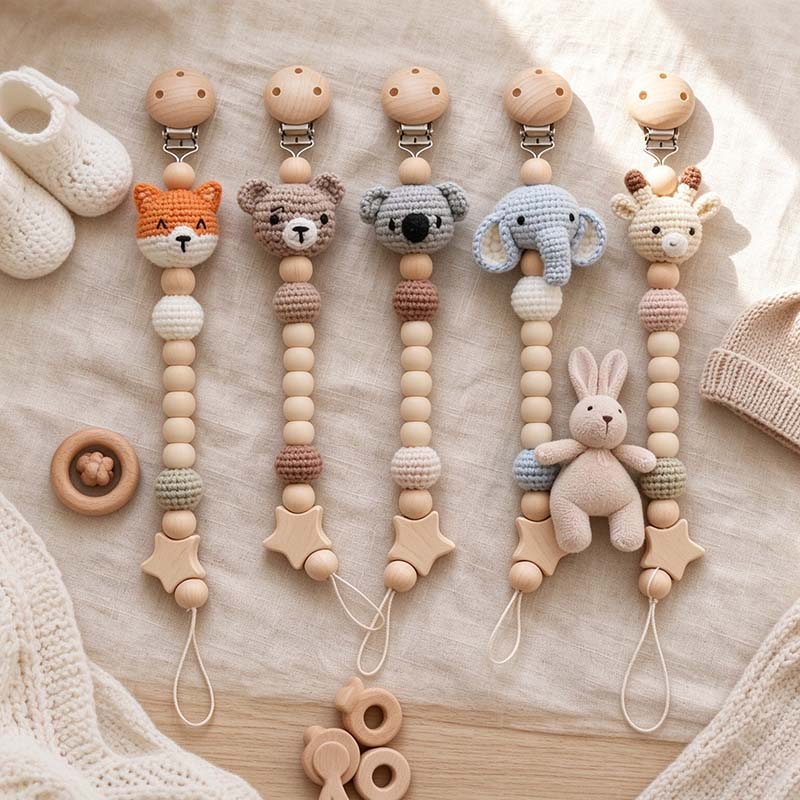 CouldNook Animal Pacifier Clip - Crochet Figures and Letter Beads